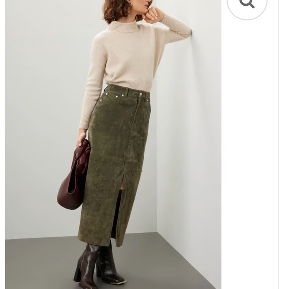 Blank NYC) Hunter Green Suede Leather Front Slit 5pockets Jean Maxi Skirt - Picture 1 of 13